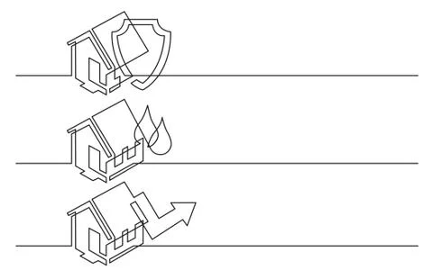 Banner design - continuous line drawing of business icons: home protection, w Stock Illustration
