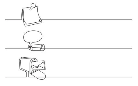 Banner design - continuous line drawing of business icons: note, opinion, mai Stock Illustration