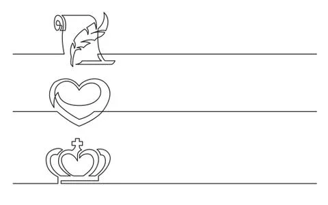 Banner design - continuous line drawing of business icons: script with feathe Illustrazione stock