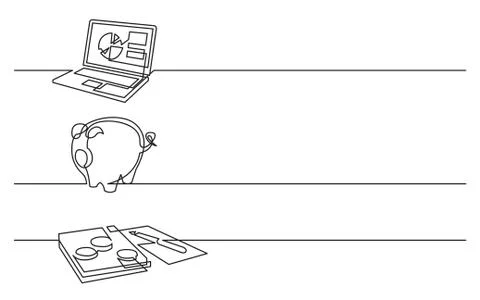 Banner design - continuous line drawing of business icons: laptop computer wi イラスト素材