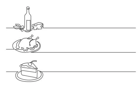 Banner design - continuous line drawing of business icons: wine bottle with c Stockillustratie