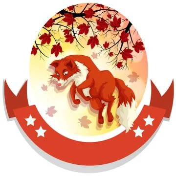 Banner design with fox jumping Stock Illustration
