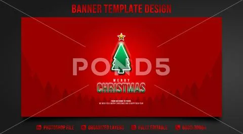Banner design with red background for christmas PSD Template