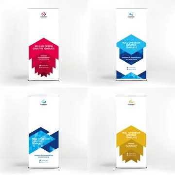 Banner design set, roll-up stand for advertising, conferences, seminars, poster Stock Illustration