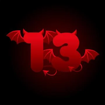 Banner devil number 13, red figure with wings and horns for ui games. Stock Illustration