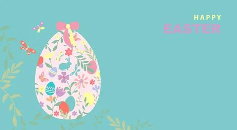 Banner of Easter Egg, hand drawn decoupage flat design Happy Easter flowers Illustrazione stock