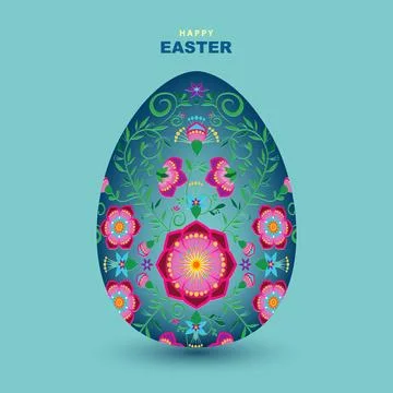 Banner of Easter Egg, hand drawn floral and Mexico flowers embroidery design Illustrazione stock