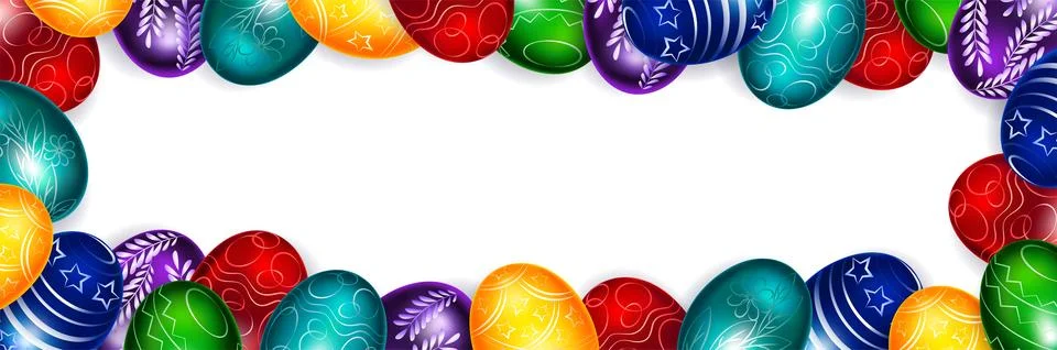 Banner with Easter eggs on a white background. Place for text Stock Illustration