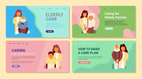 Banner elderly care, caring for elderly parents Stock Illustration