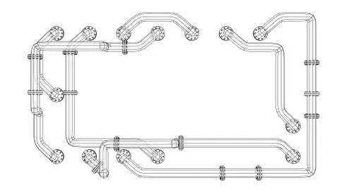 Banner is entangled in pipes with flanges. Vector Stock-Illustration
