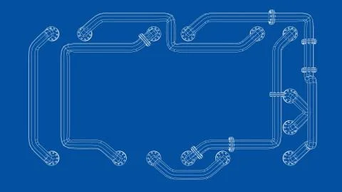 Banner is entangled in pipes with flanges. Vector Illustrazione stock