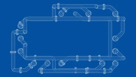 Banner is entangled in pipes with flanges. Vector 스톡 일러스트