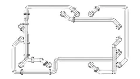 Banner is entangled in pipes with flanges. Vector Stock Illustration