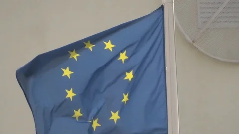 Banner of the EU on flagstaff Stock Footage 95595059