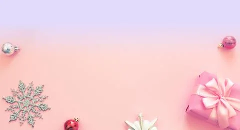 Banner Festive background for text composition flat lay Christmas items gift  Stock Photos