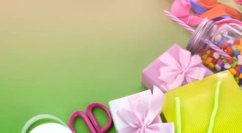 Banner Festive Composition With Gift Box decor for the Holiday Stock Photos