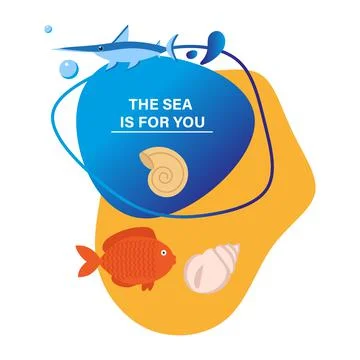 Banner of fish with a shell on a light background Stock Illustration