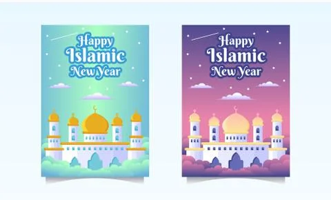 Banner Flat Design Mosque For Islamic New Year Illustrazione stock