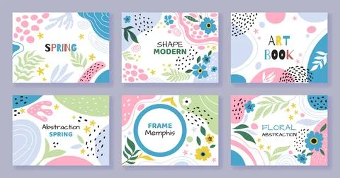 Banner flower background. Cute backdrop with dots and botanical elements. S.. 스톡 일러스트