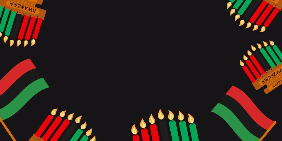 Banner Frame border of Candlestick with Burning Candles and Flags in Pan African Stock Illustration