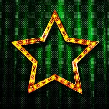 Banner green star frame with lights Stock Illustration