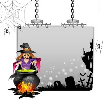 Banner for Halloween with witch preparing a potion Illustrazione stock