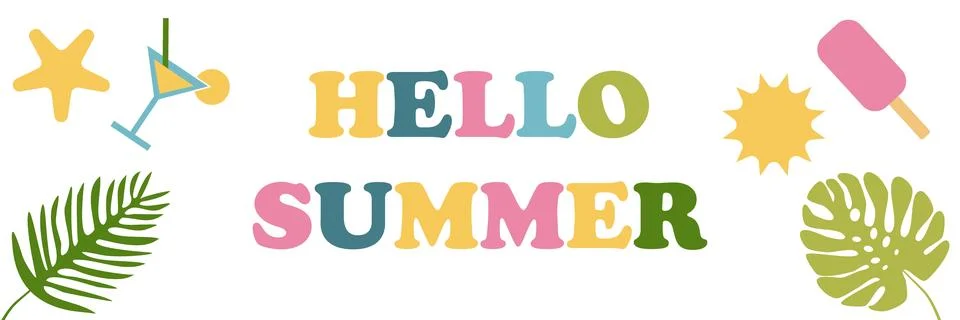 Banner hello summer, vector. Illustrazione stock