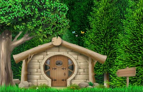Banner hut on edge of the forest Stock Illustration
