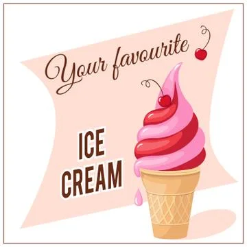Banner with ice cream cherry Stock Illustration