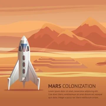 Banner Illustration Space Rocket on Surface Mars Stock Illustration
