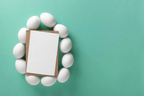 A banner with the image of a large egg with a mock-up of an invitation made of Stock Photos