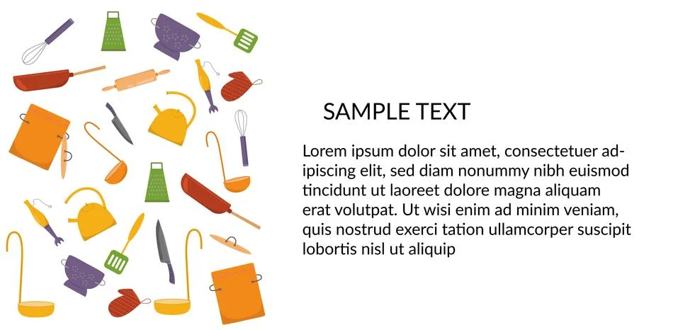 Banner with kitchen tools, kitchenware set. Vector stock illustration isolated Stock Illustration