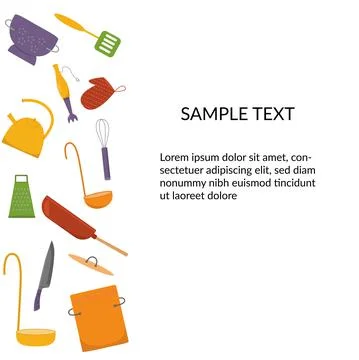 Banner with kitchen tools, kitchenware set. Vector stock illustration isolated Stock Illustration