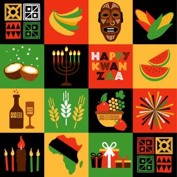 Banner for Kwanzaa with traditional colored and candles representing the Seven Stock Illustration
