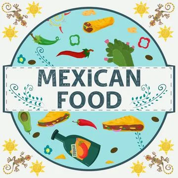 Banner label round illustration in a flat design on the theme of Mexican food イラスト素材