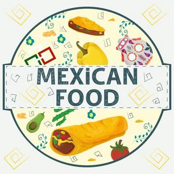 Banner label round illustration in a flat design on the theme of Mexican food Stockillustratie