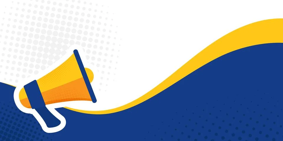 Banner with a loudspeaker on halftone background. Vector illustration Stock Illustration