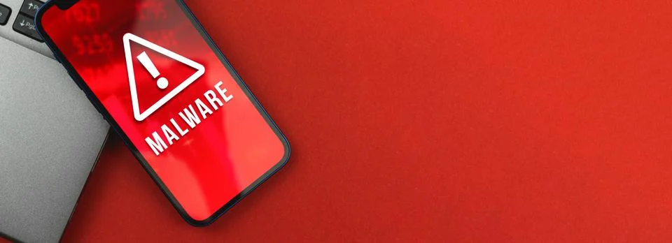 Banner malware software on the screen of smartphone, copy space photo Stock Photos