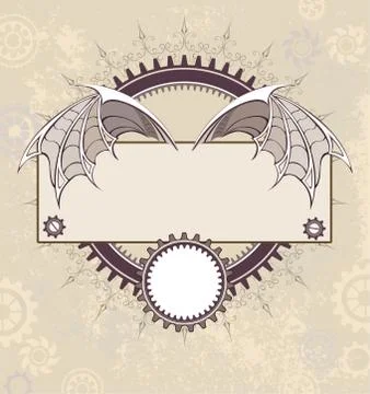 Banner with a mechanical dragon wings Stock Illustration