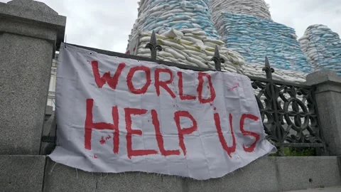 Banner Message World Help Us Red Text Russian War Invasion Aggression in Ukraine Video stock 195903578