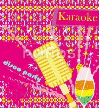 Banner with microphone - karaoke party design Stock Illustration
