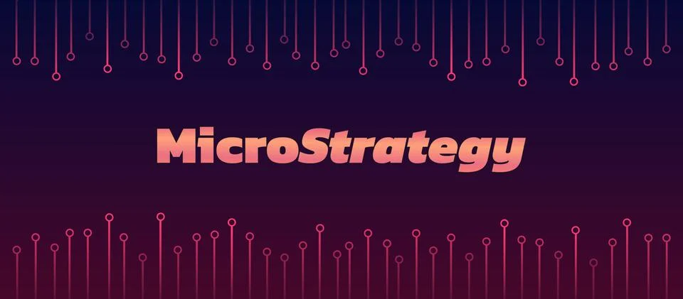 Banner MicroStrategy Incorporated between PCB tracks on dark purple background Stock Illustration