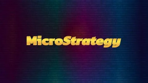 Banner MicroStrategy Incorporated on dark rainbow background. Illustrazione stock