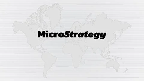 Banner MicroStrategy Incorporated with world map on white background. Stock Illustration