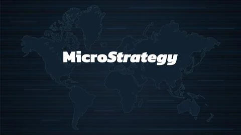 Banner MicroStrategy Incorporated with world map on dark background. Stock Illustration