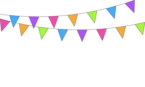 Banner with multicolored flags on white background. Decorative colorful party Stock Illustration
