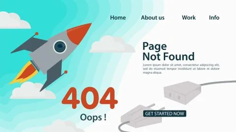 Banner Oops 404 error page not found Internet connection problems rocket flyi Stockillustratie