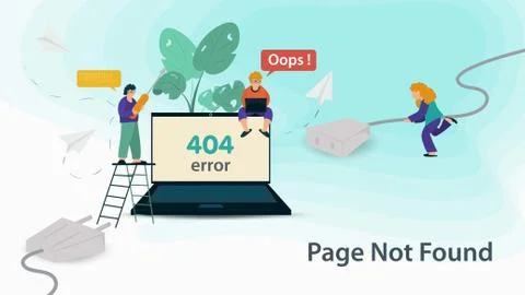 Banner Oops 404 error page not found Internet connection problems little peop Stockillustratie