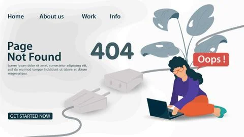 Banner Oops 404 error page not found Internet connection problems small woman Stockillustratie
