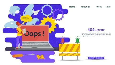 Banner Oops 404 error page not found Internet connection problems girl next t Stockillustratie